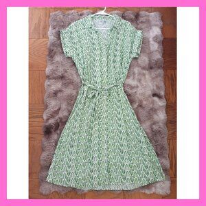 Ophelia Roe White Green Belted Maxi Dress Button Front Floral Women's Size S